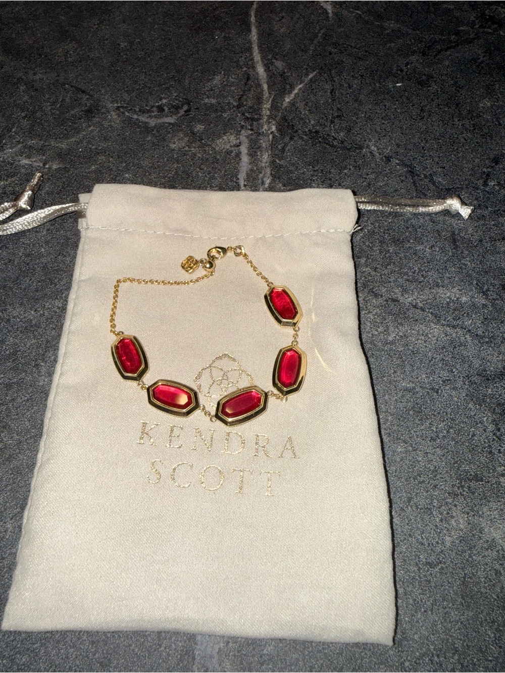 Kendra Scott Gold-Tone Bracelet and Dangle Earrings with Red Stones - Picture 3 of 3